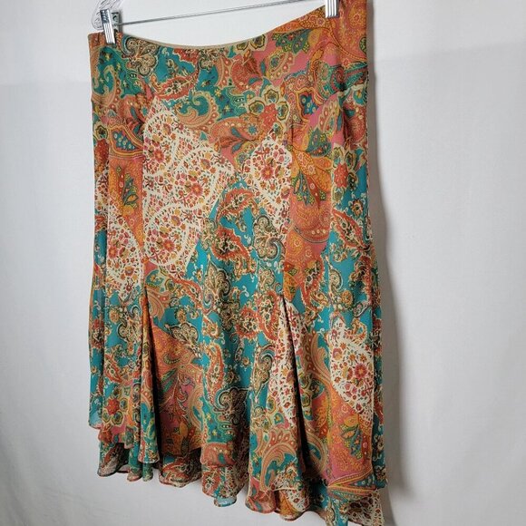 Chaps by Ralph Lauren Y2K 90s Style Multicolor Paisley Fairy Slip Midi Skirt L - Picture 3 of 10